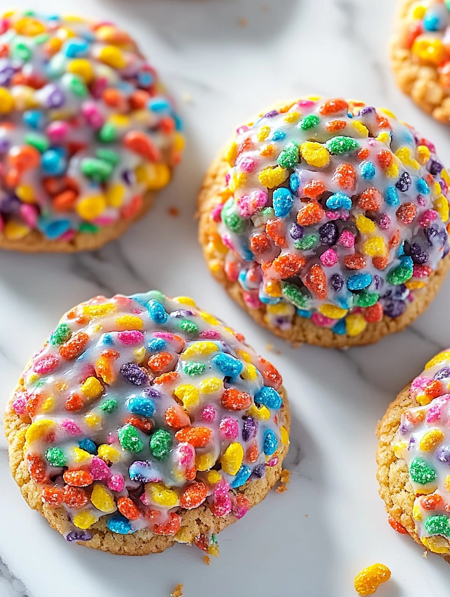 Giant Glazed Fruity Pebbles Cookies