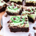 Mint Chocolate Chip Brownies with Green Swirl Frosting 123 Mint-Chocolate-Chip-Brownies-with-Green-Swirl-Frosting-Recipe