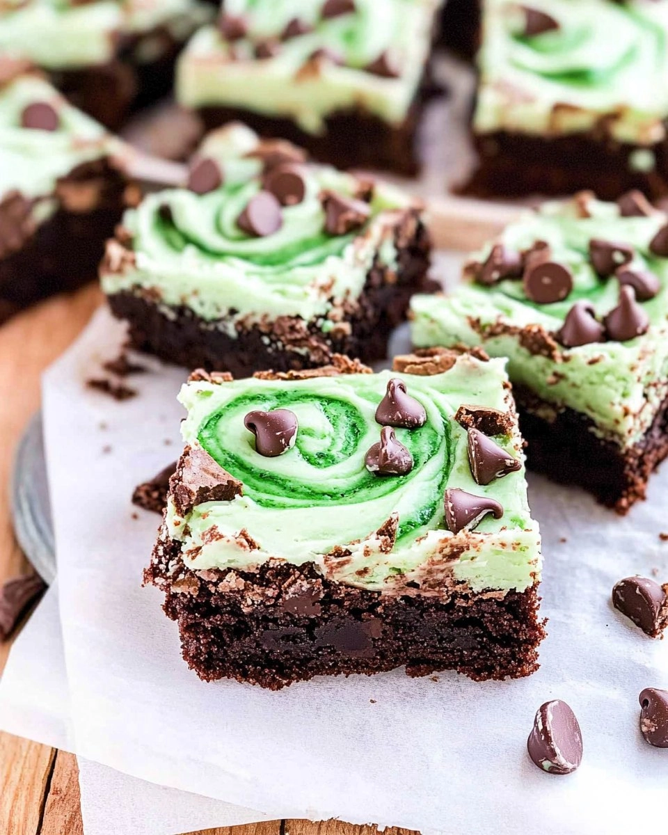 Mint Chocolate Chip Brownies with Green Swirl Frosting 120 Mint Chocolate Chip Brownies with Green Swirl Frosting