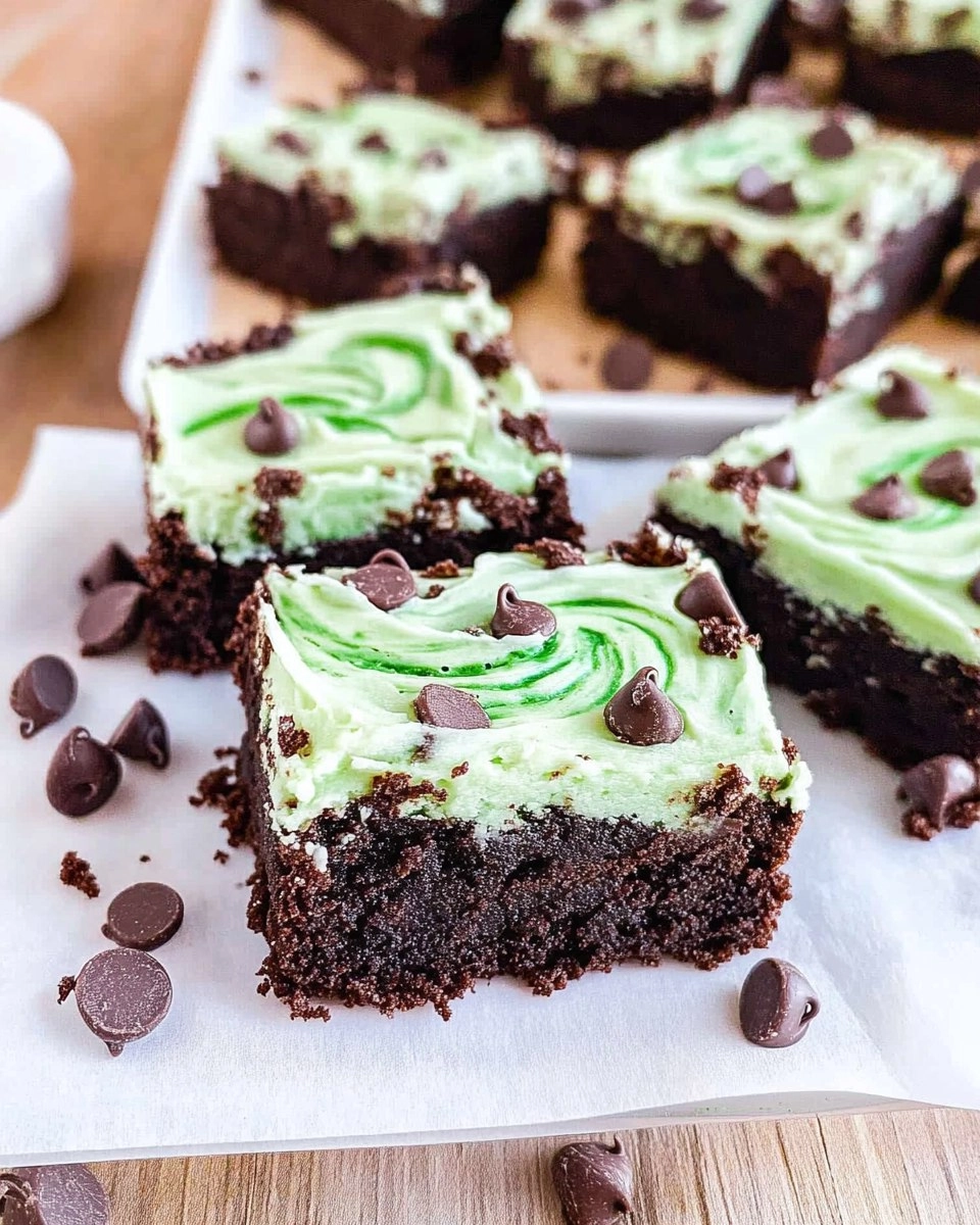 Mint Chocolate Chip Brownies with Green Swirl Frosting 122 Mint Chocolate Chip Brownies with Green Swirl Frosting