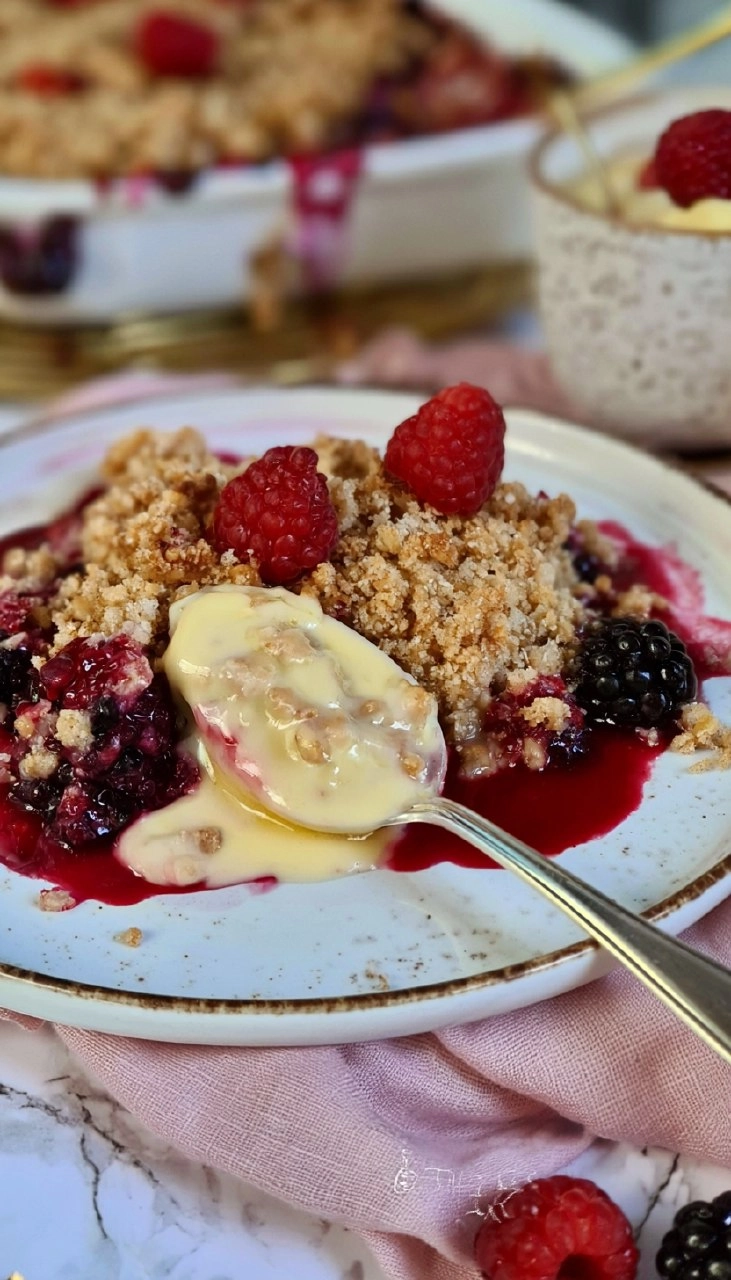 Berry crumble and homemade custard