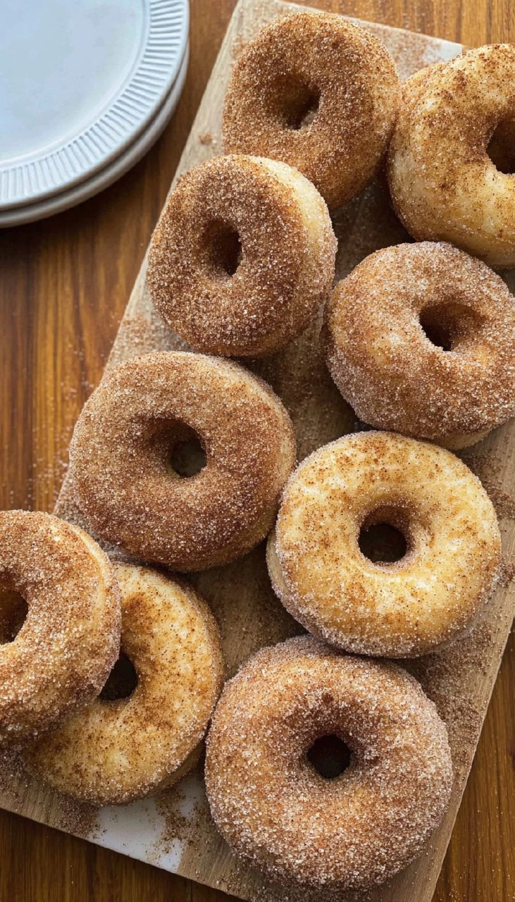 Cinnamon Sugar Covered Baked Donuts